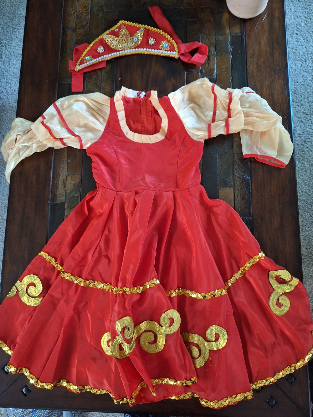 Red and Gold Girls' Princess Costume Dress with Headband